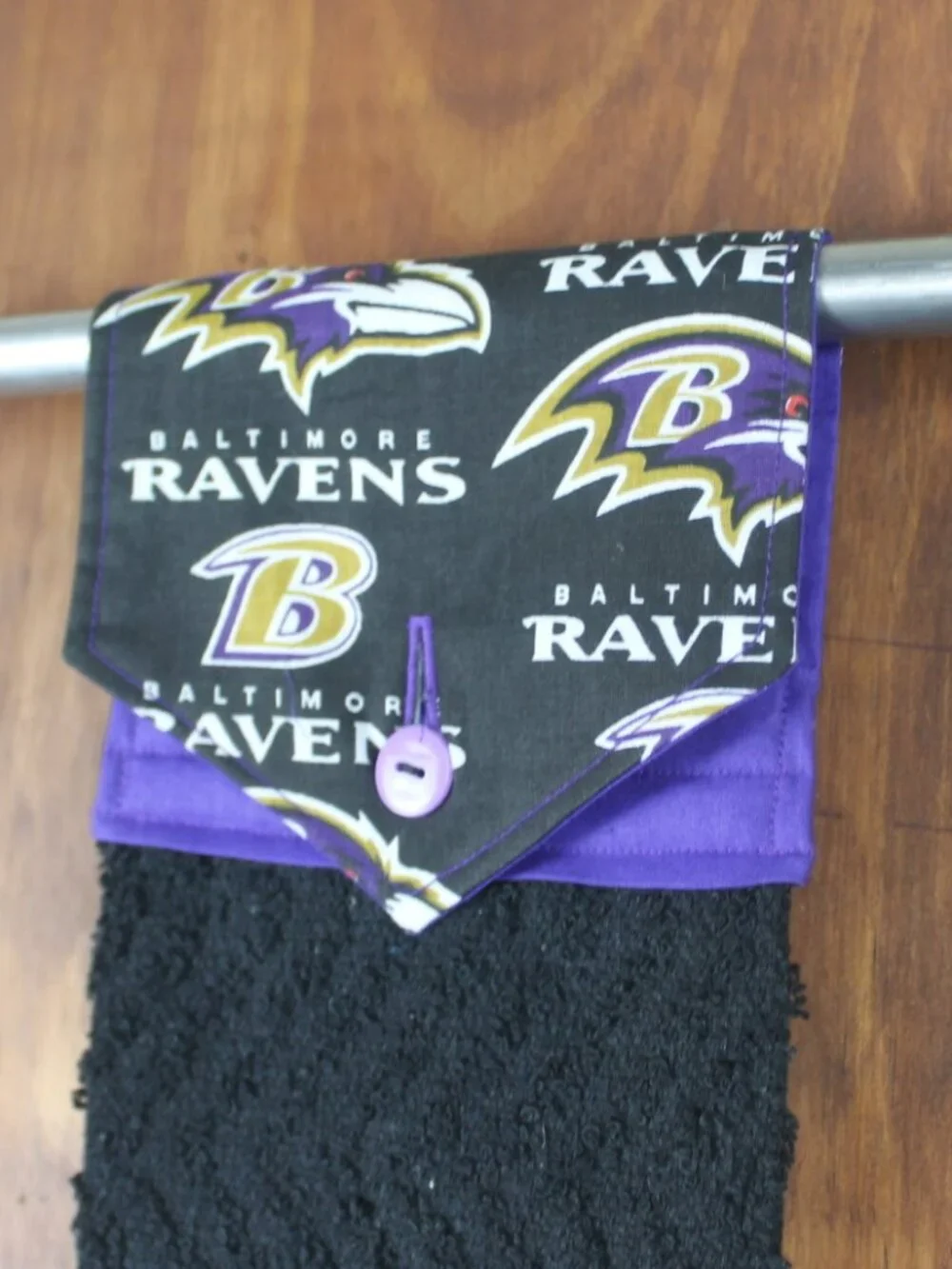 BALTIMORE RAVENS HAND TOWEL BLACK PURPLE WHITE HANDMADE HANGING KITCHEN COTTON